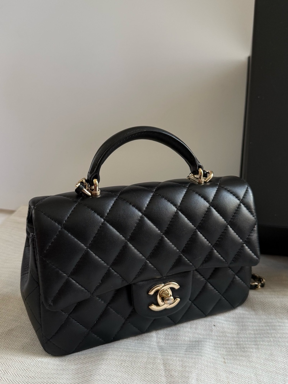 Chanel Classic Mini Rectangular Top Handle Quilted Lambskin Gold tone hardware - Picture 3 of 16